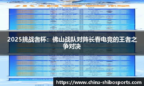 2025挑战者杯:佛山战队对阵长春电竞的王者之争对决