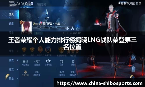 王者荣耀个人能力排行榜揭晓LNG战队荣登第三名位置